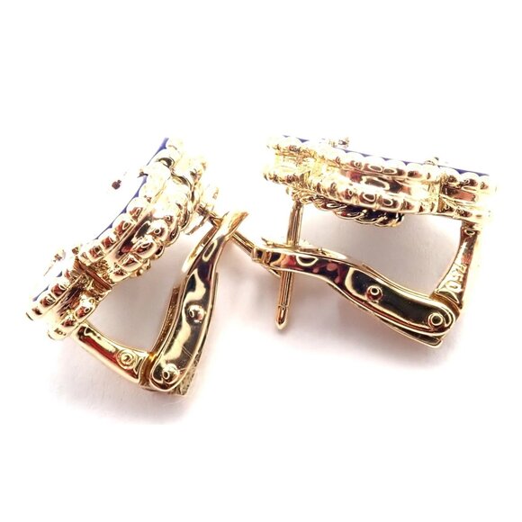 Van Cleef & Arpels 18k Yellow Gold Vintage Alhambra Blue Lapis Earrings Paper - Picture 9 of 12